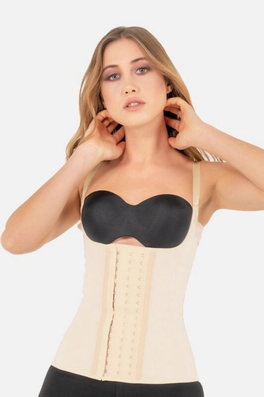 Damen Latex Premium Unterbrust-Korsett mit Trägern in Nude - 5