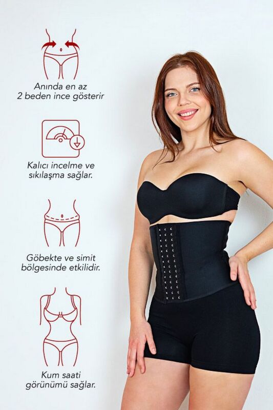 Kısa Latex Korse Siyah Kadın - 3