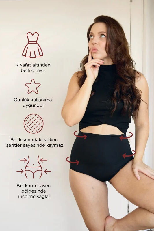 Lazer Kesim Yüksek Bel Slip Korse Siyah - 7