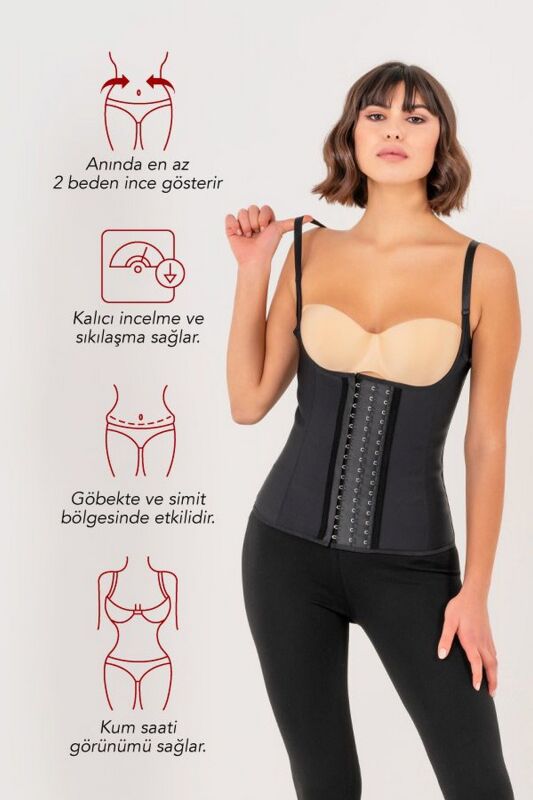 Premium Latex Waist Trainer With Straps Black - 3