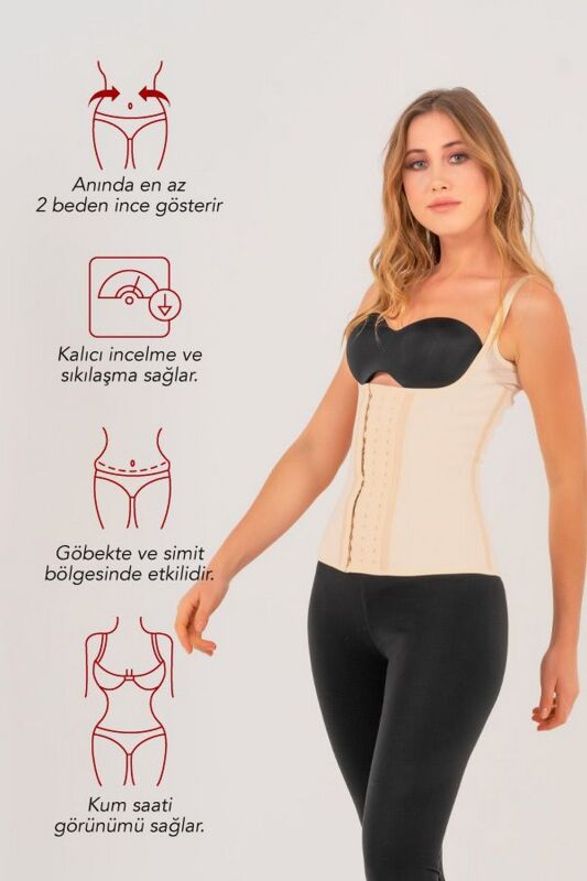 Premium Latex Waist Trainer With Straps Beige - 3